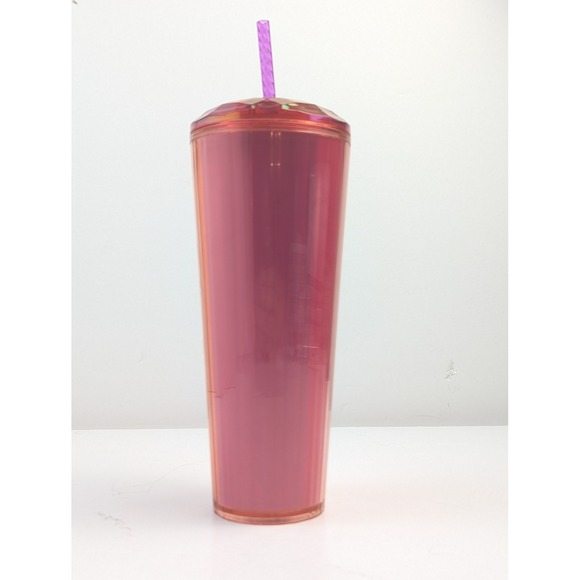 Starbucks Iridescent Coral Faceted Lid Tumbler 24‎ oz with Purple Straw - Picture 7 of 8